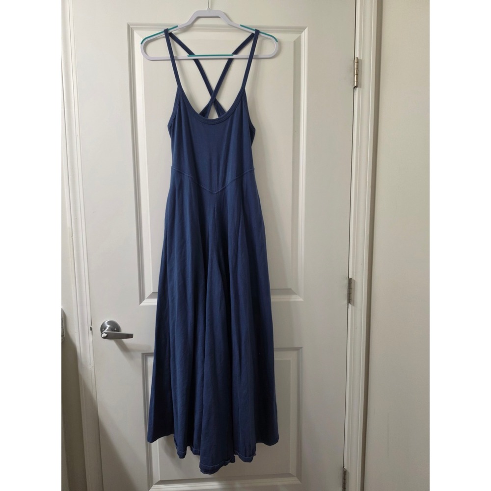 FP Beach Free People Blue Wide Leg Jumpsuit Cross Back Scoop Neck Large